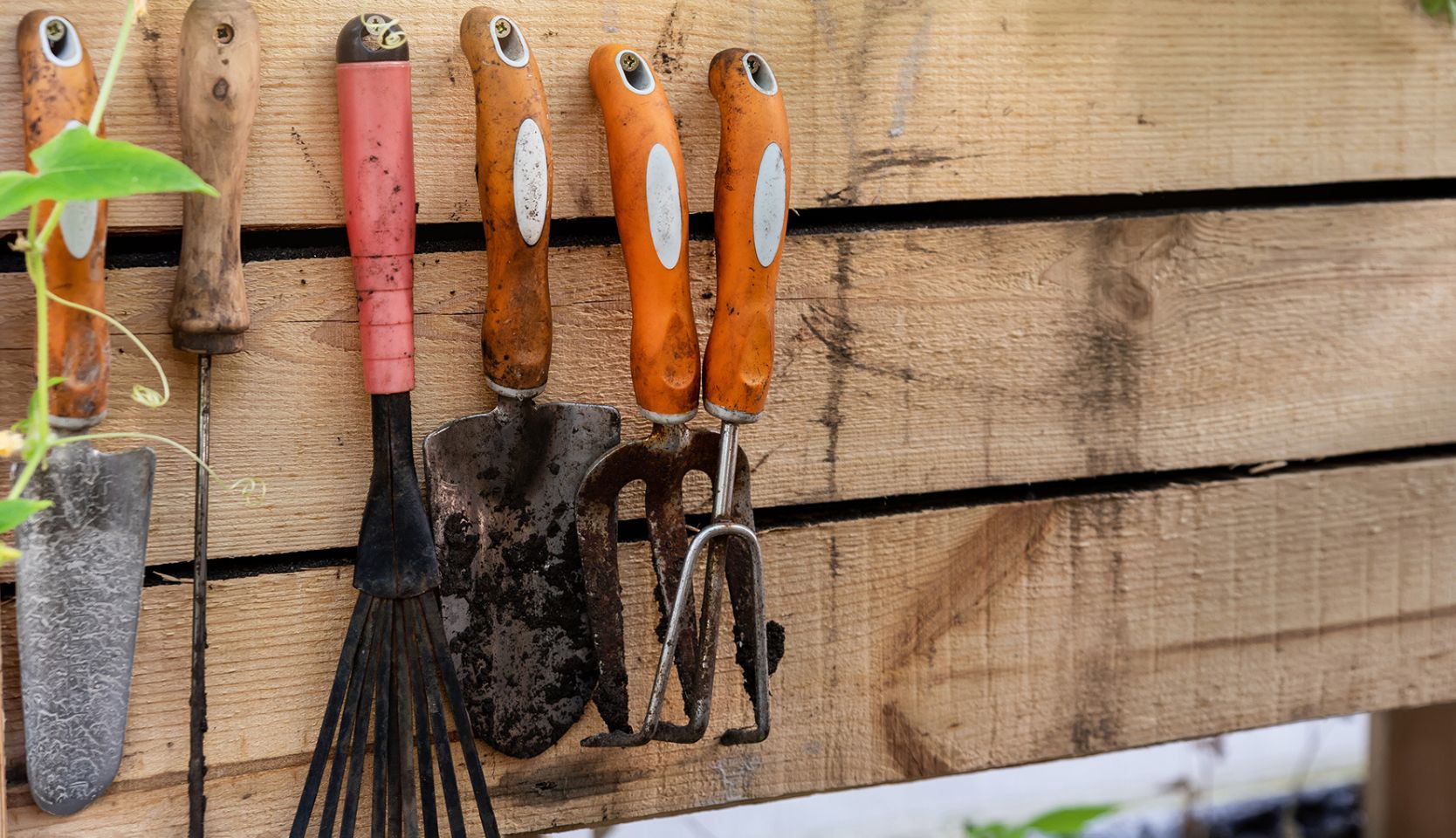 outils de jardinage entreposés pour l'hiver